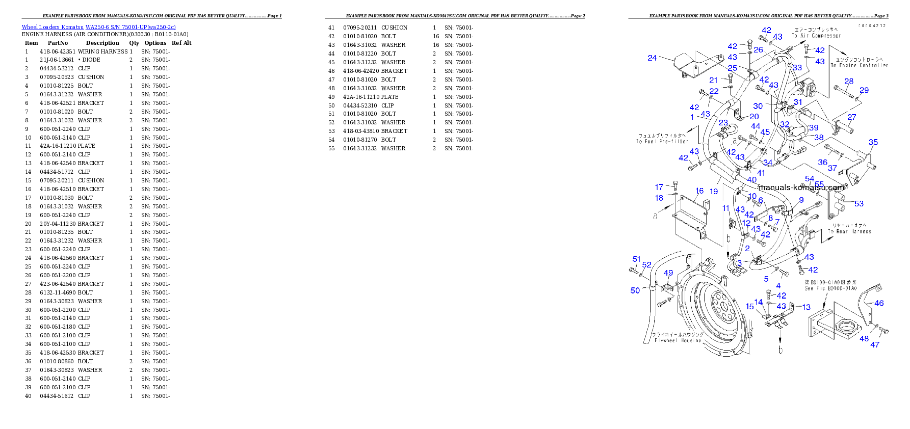 WA250-6 S/N 75001-UP (For North America) Partsbook