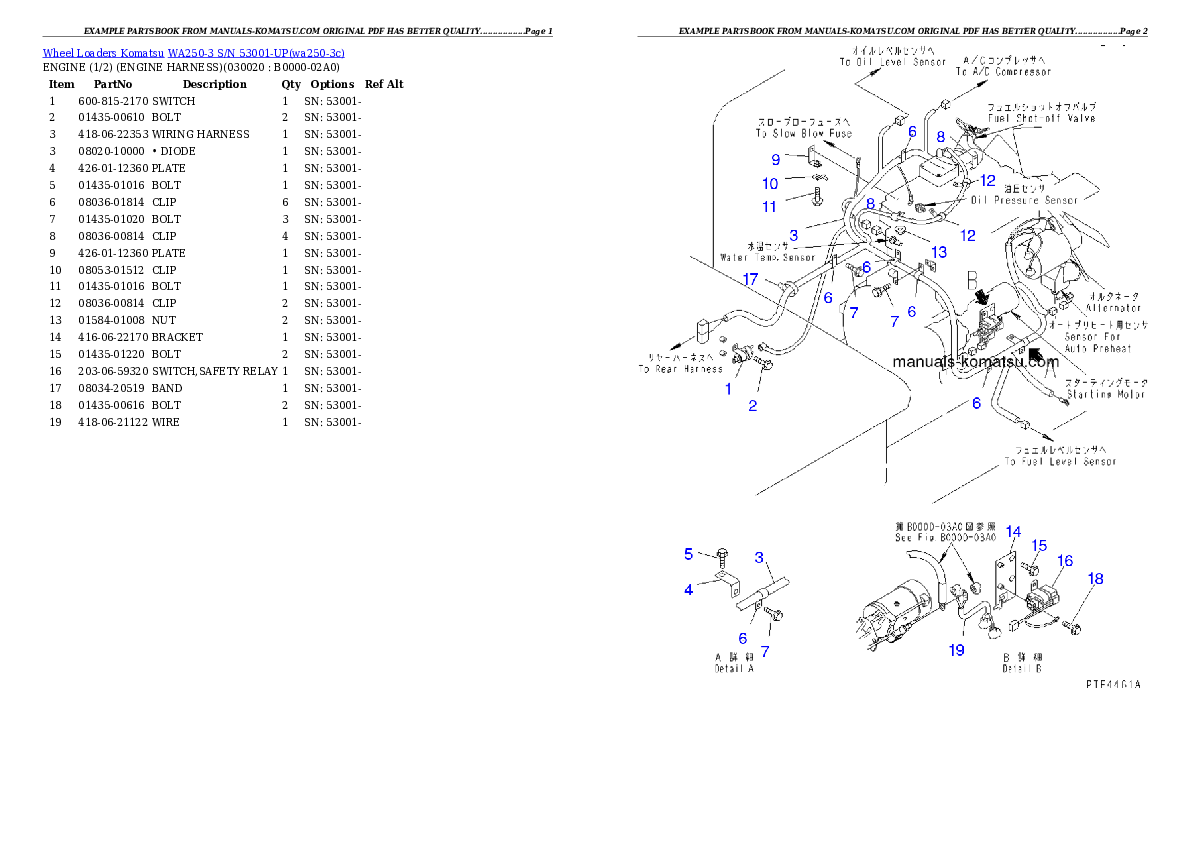 WA250-3 S/N 53001-UP Partsbook