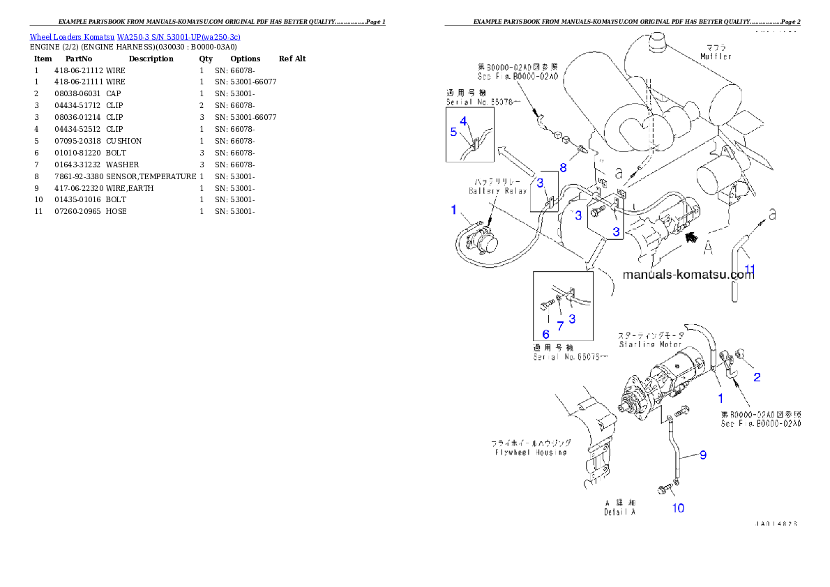 WA250-3 S/N 53001-UP Partsbook