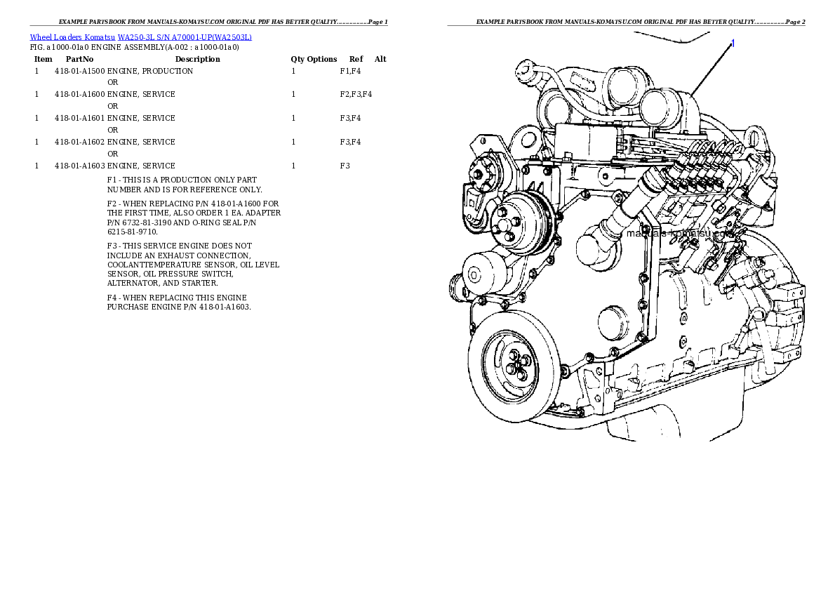 WA250-3L S/N A70001-UP Partsbook