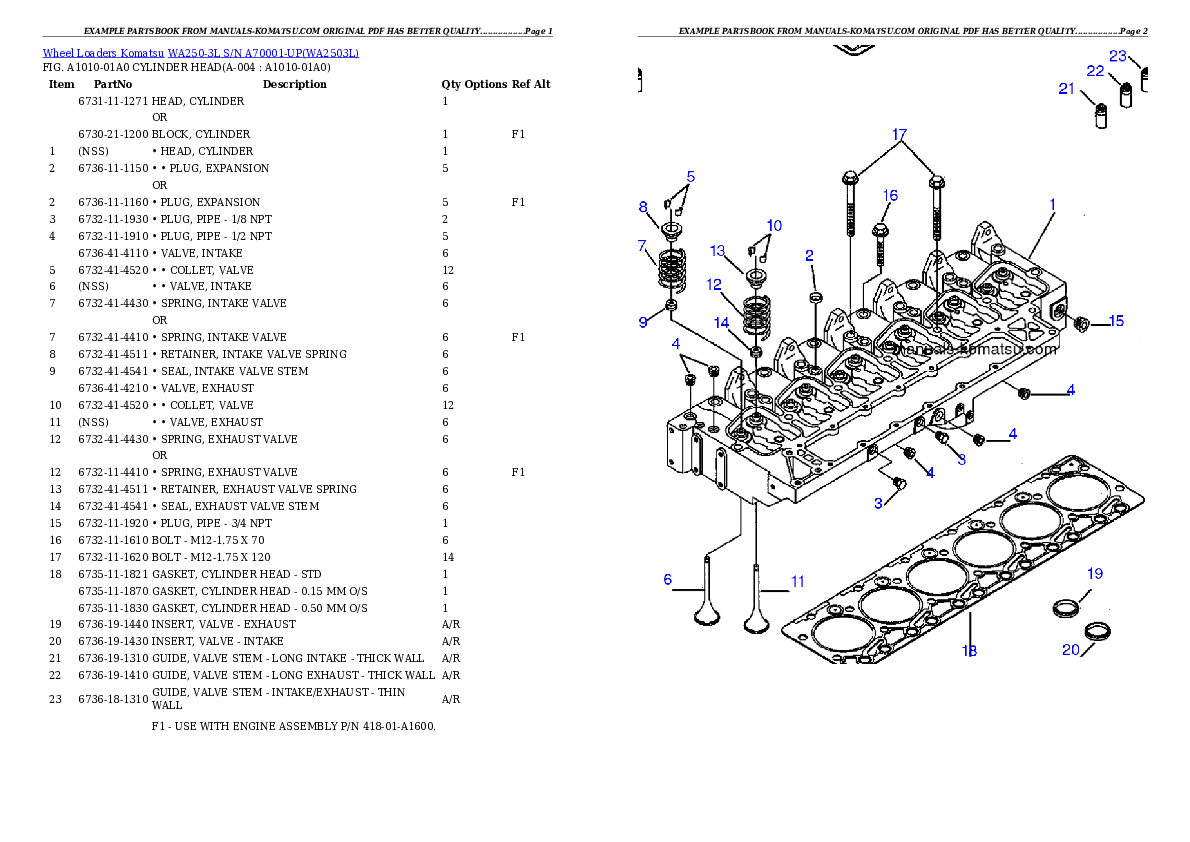 WA250-3L S/N A70001-UP Partsbook