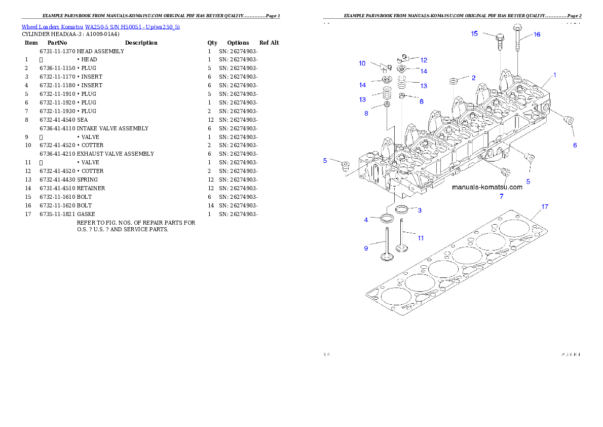 WA250-5 S/N H50051 - Up Partsbook