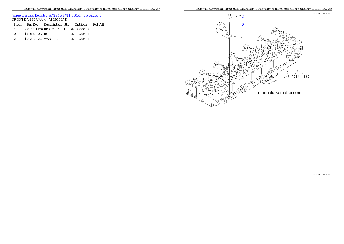 WA250-5 S/N H50051 - Up Partsbook