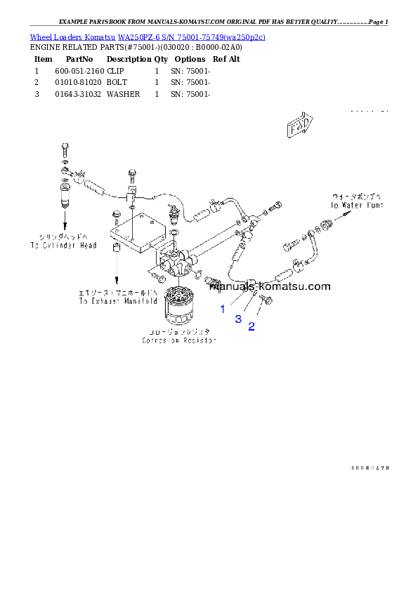 WA250PZ-6 S/N 75001-75749 (For EU) Partsbook