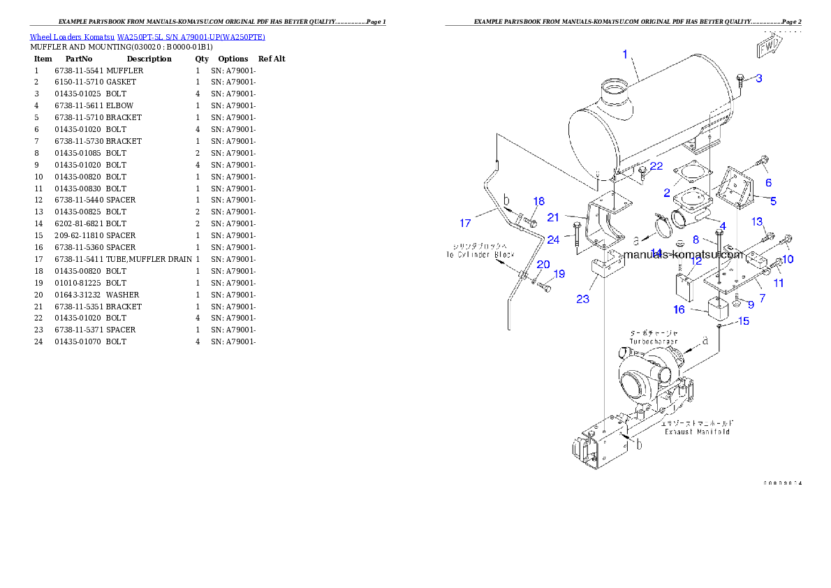 WA250PT-5L S/N A79001-UP Partsbook