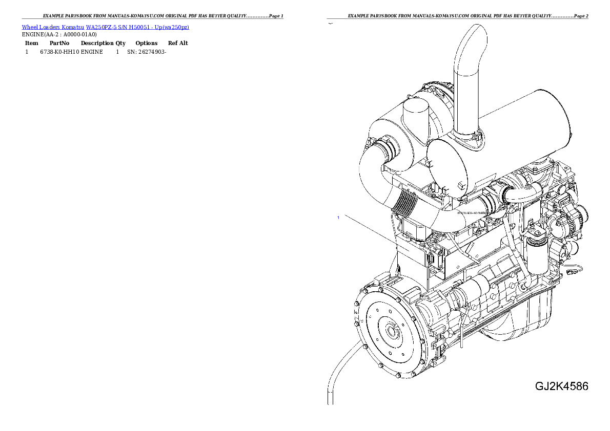 WA250PZ-5 S/N H50051 - Up Partsbook