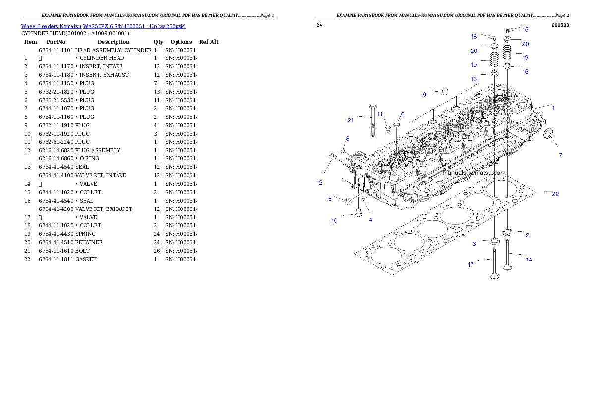 WA250PZ-6 S/N H00051 - Up Partsbook