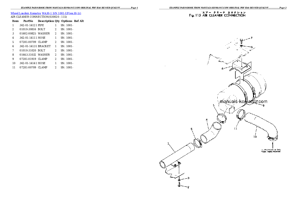 WA30-1 S/N 1001-UP Partsbook