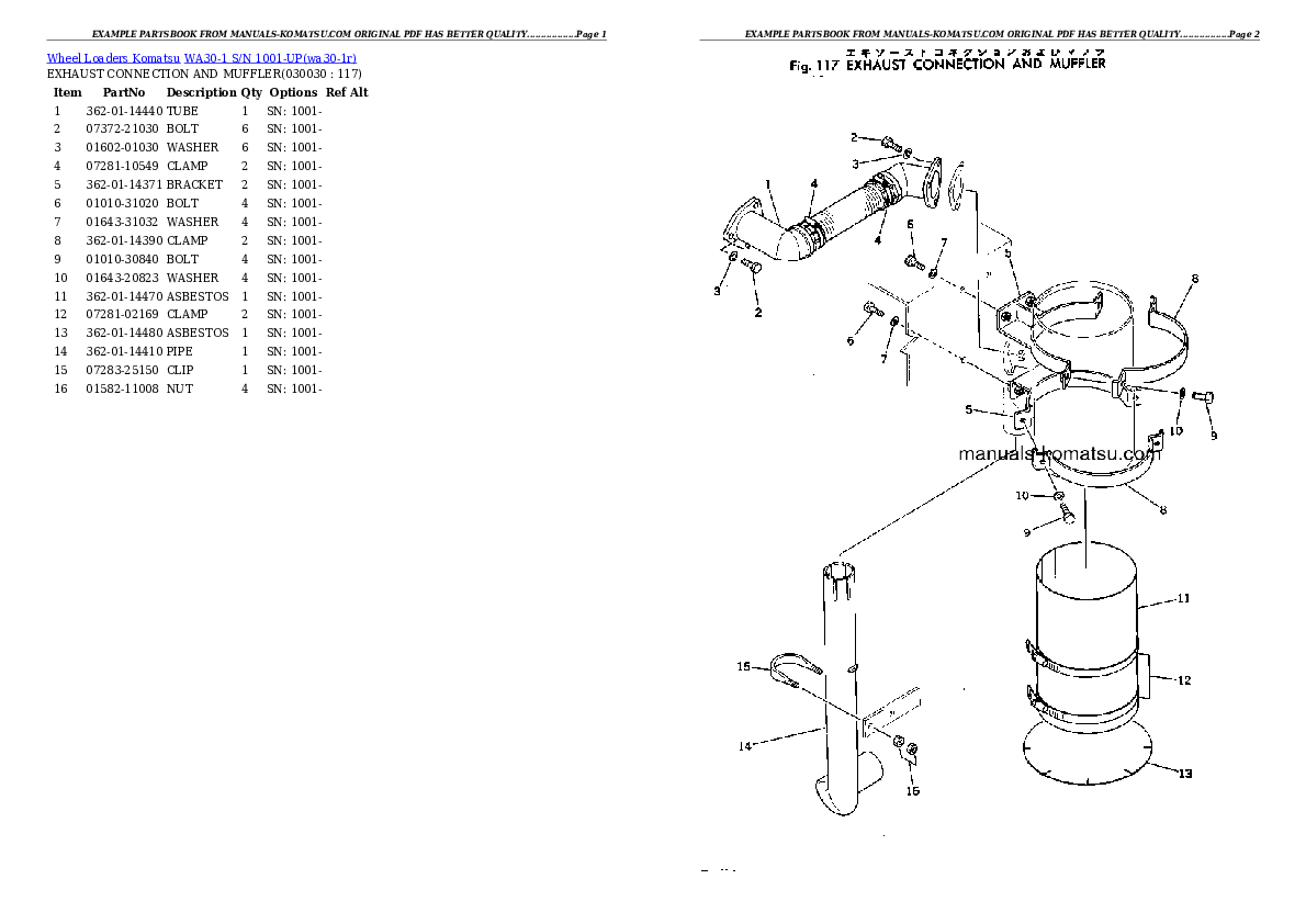 WA30-1 S/N 1001-UP Partsbook