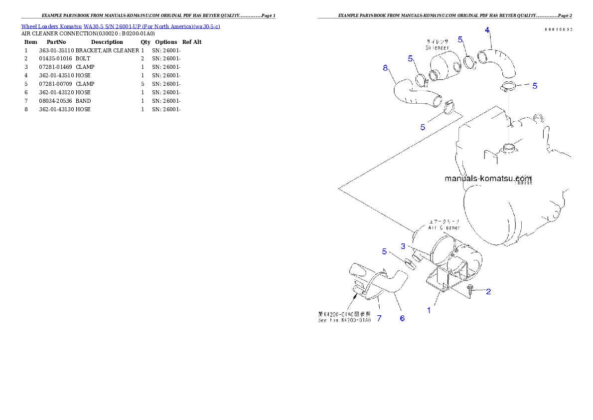 WA30-5 S/N 26001-UP (For North America) Partsbook