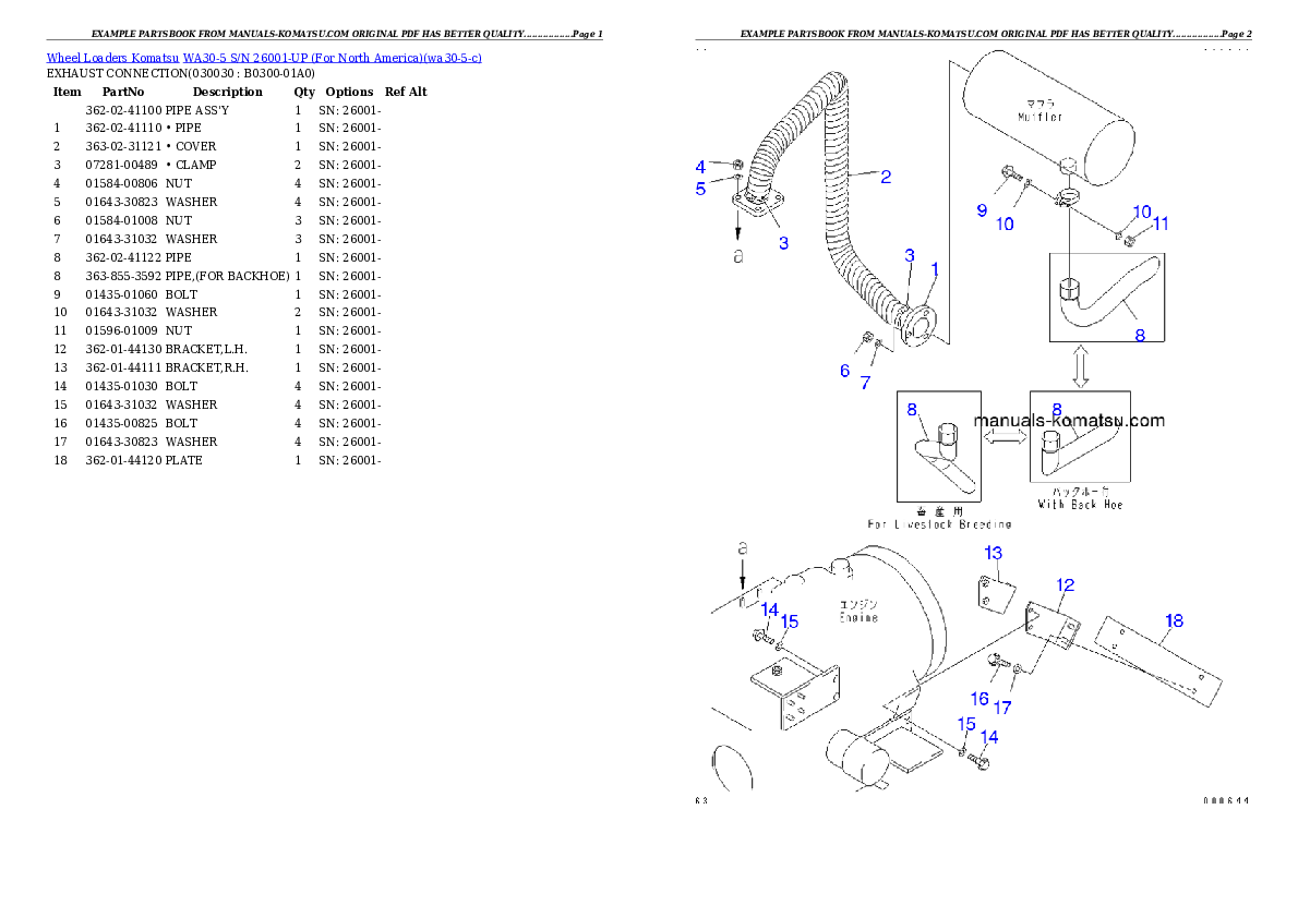 WA30-5 S/N 26001-UP (For North America) Partsbook