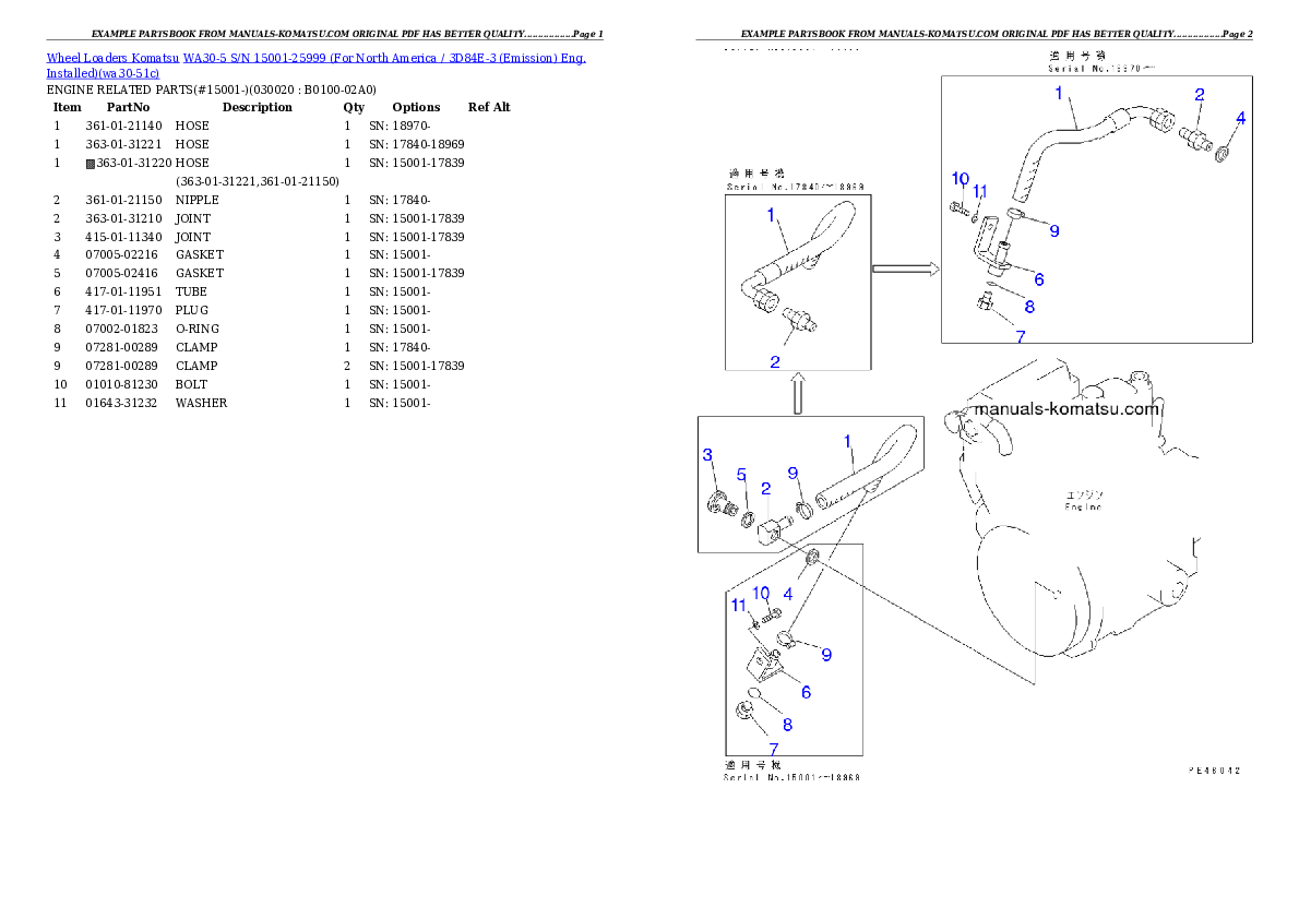 WA30-5 S/N 15001-25999 (For North America / 3D84E-3 (Emission) Eng. Installed) Partsbook
