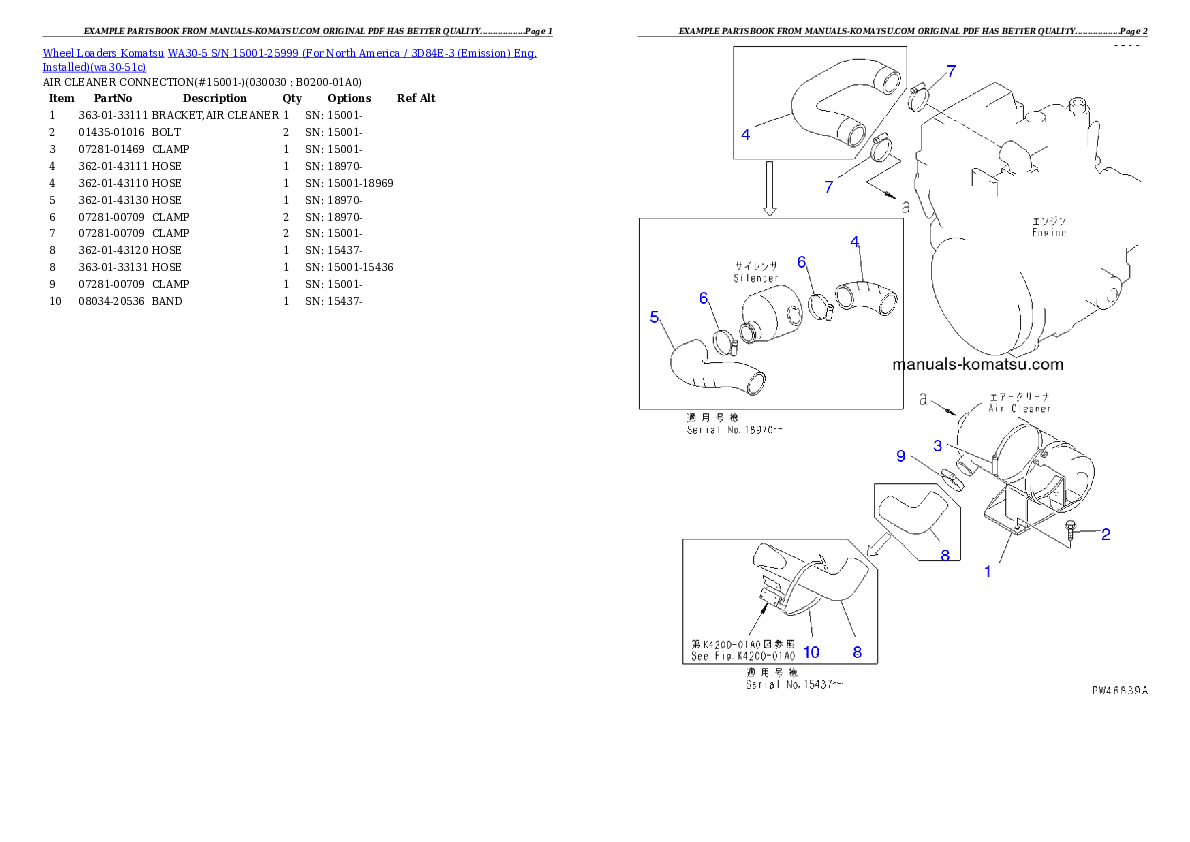 WA30-5 S/N 15001-25999 (For North America / 3D84E-3 (Emission) Eng. Installed) Partsbook