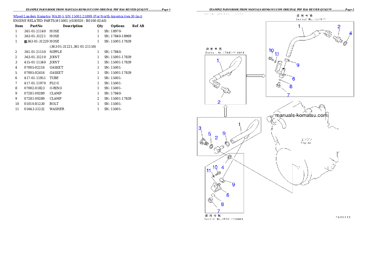 WA30-5 S/N 15001-25999 (For North America) Partsbook