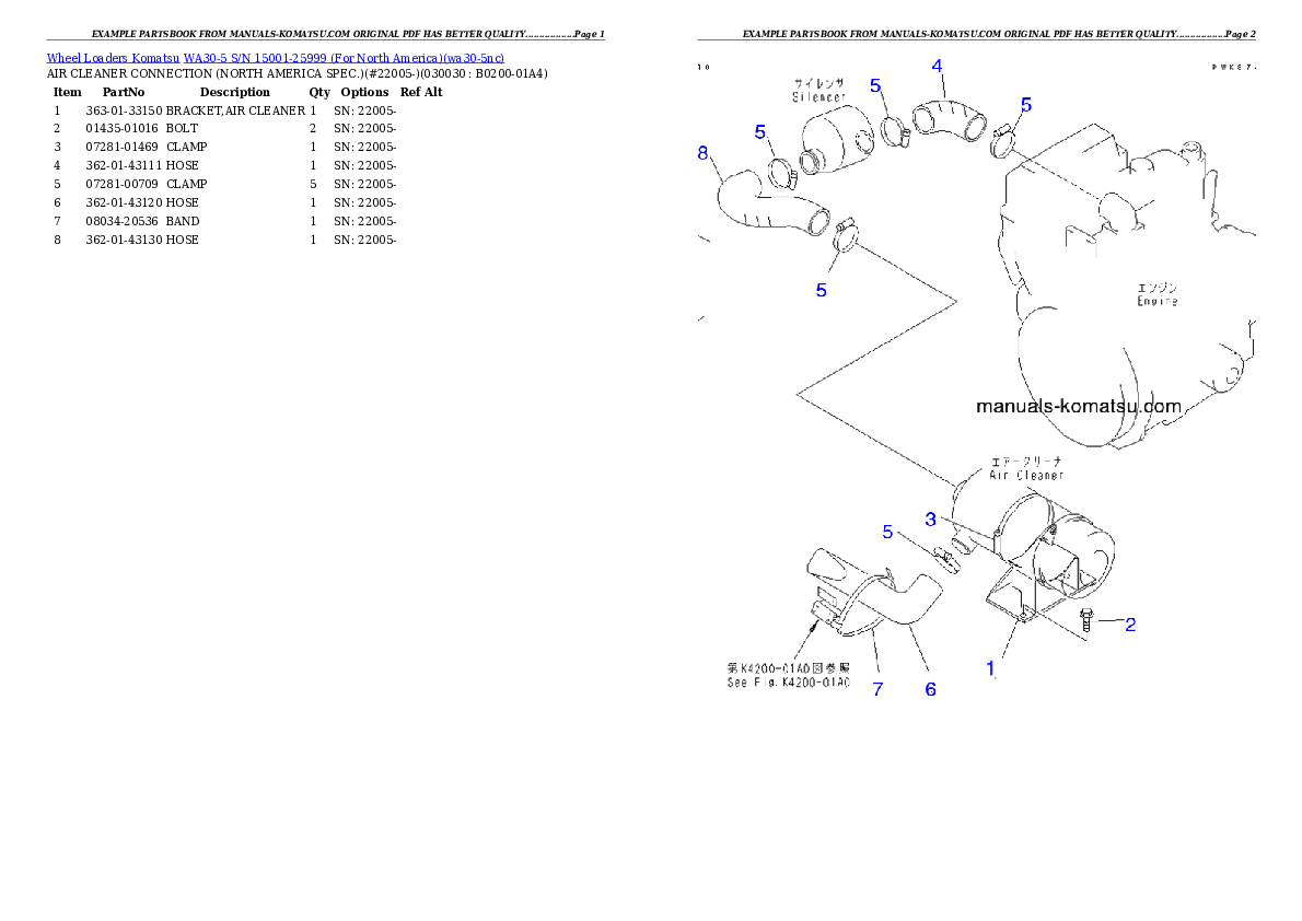 WA30-5 S/N 15001-25999 (For North America) Partsbook