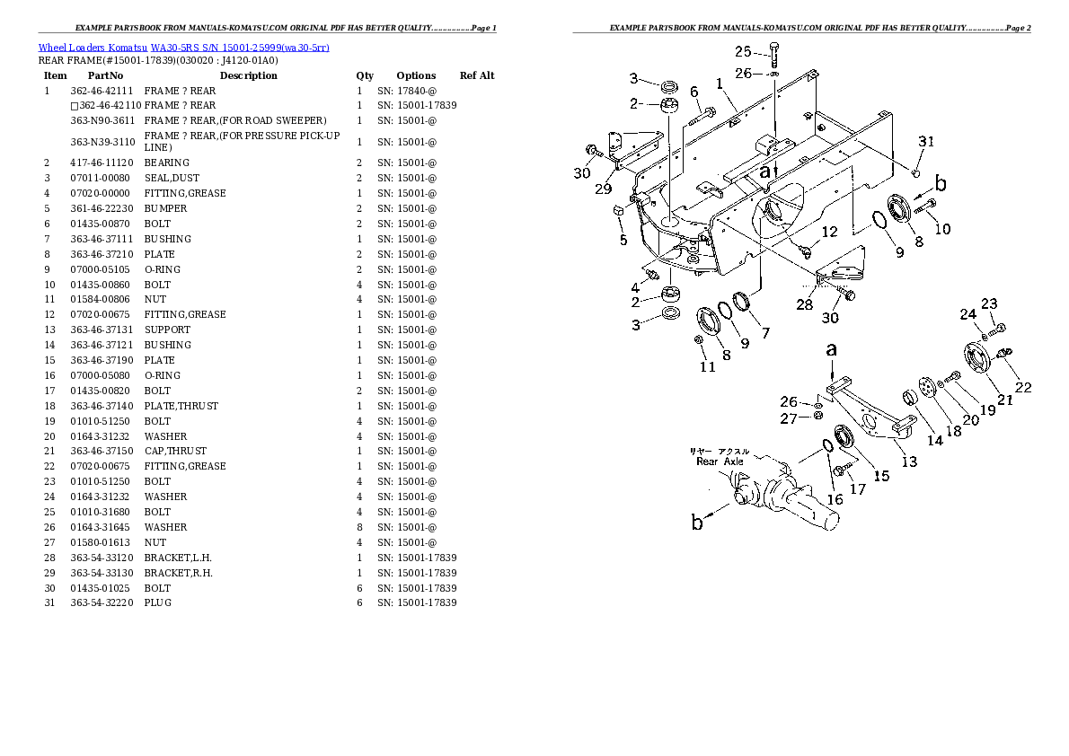 WA30-5RS S/N 15001-25999 Partsbook