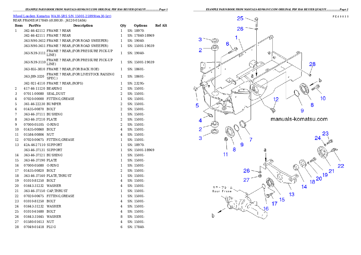 WA30-5RS S/N 15001-25999 Partsbook