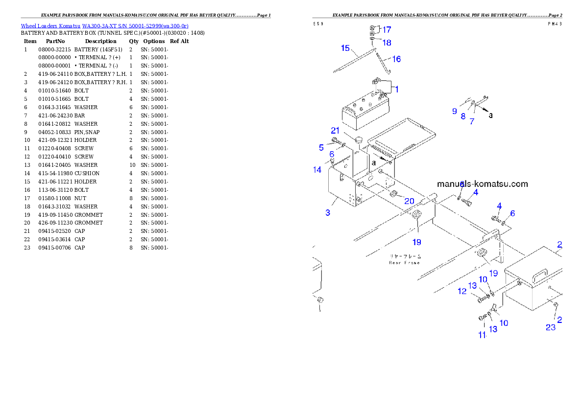 WA300-3A-XT S/N 50001-52999 Partsbook