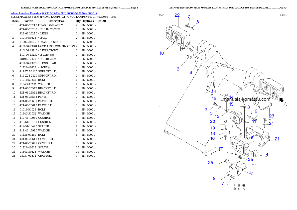 WA300-3A-XW S/N 50001-52999 Partsbook