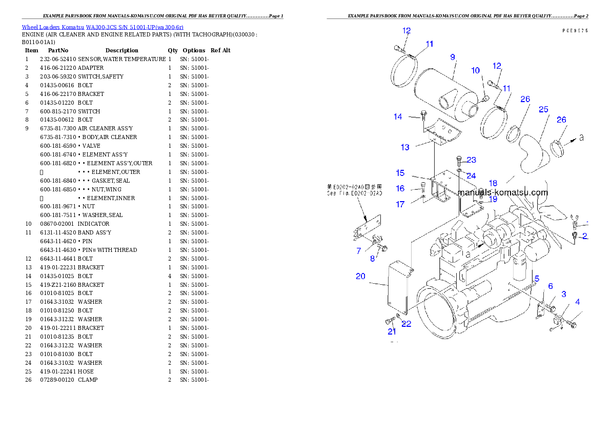 WA300-3CS S/N 51001-UP Partsbook