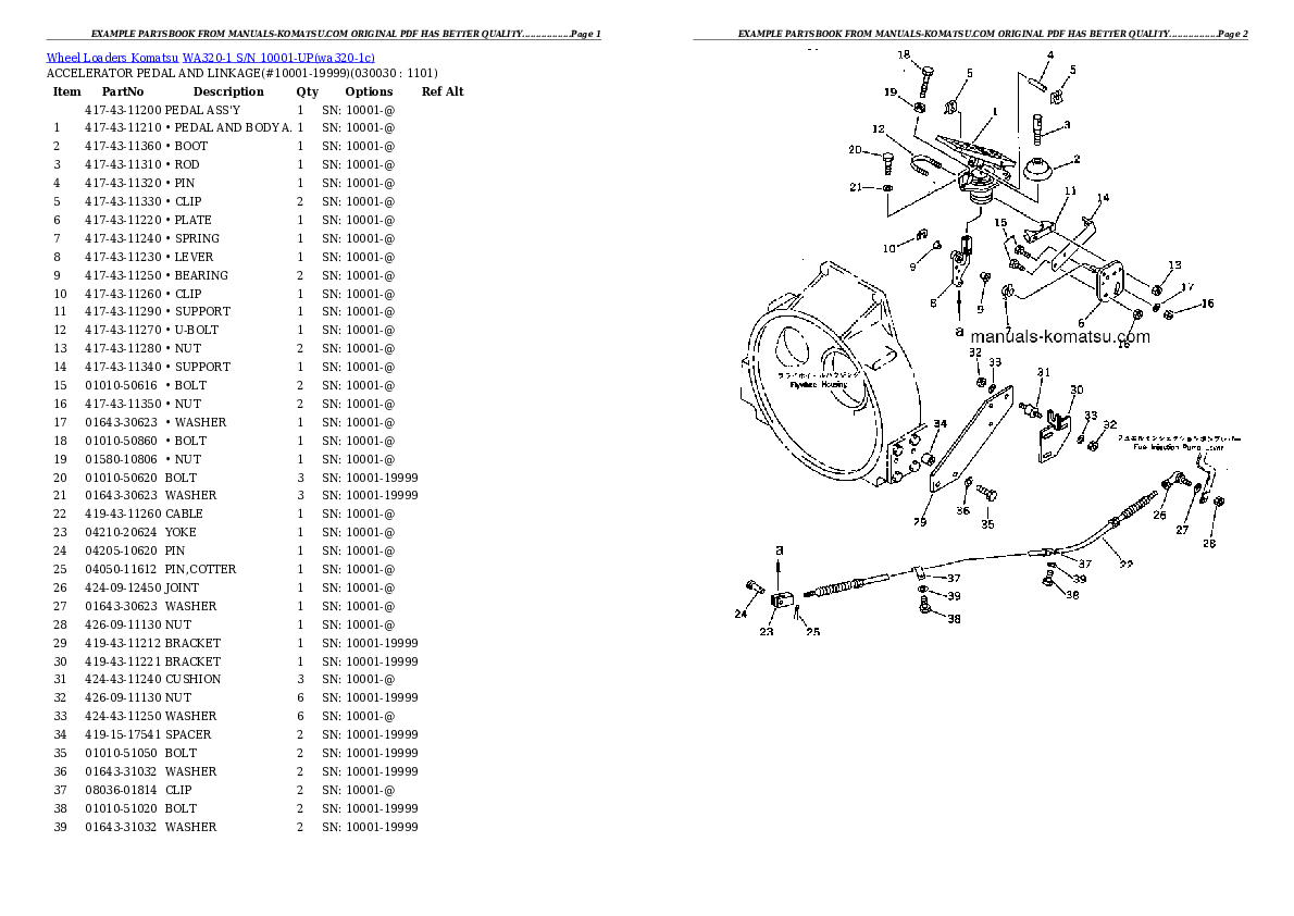 WA320-1 S/N 10001-UP Partsbook