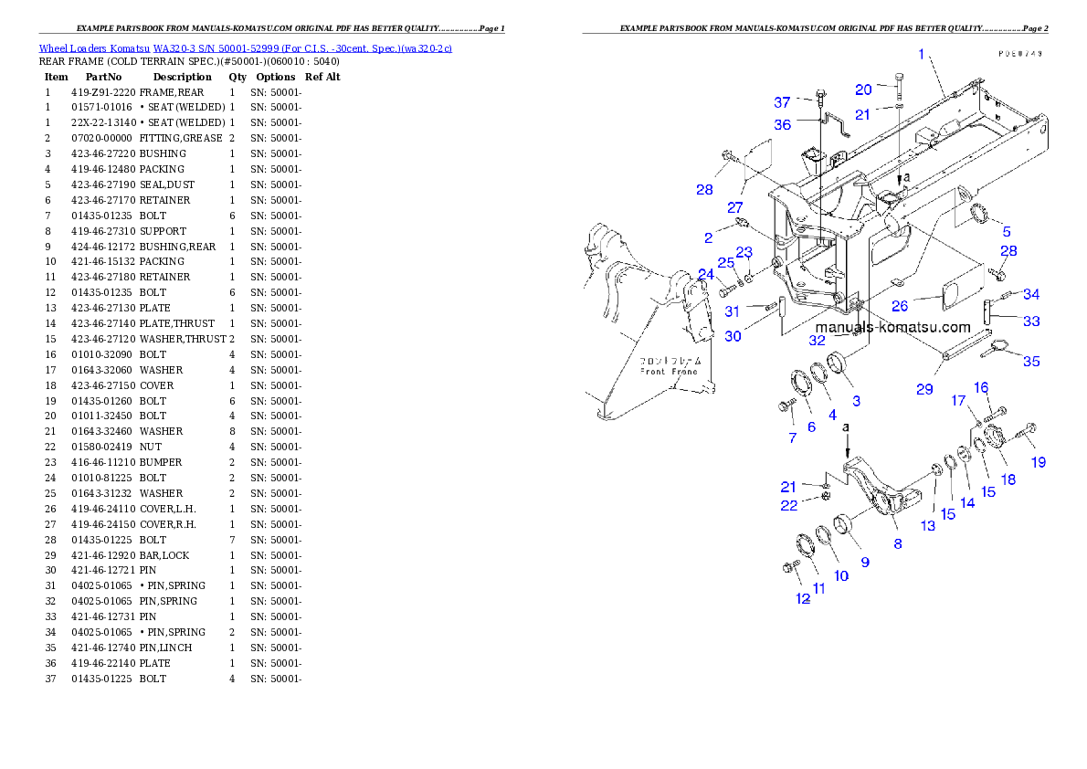 WA320-3 S/N 50001-52999 (For C.I.S. -30cent. Spec.) Partsbook