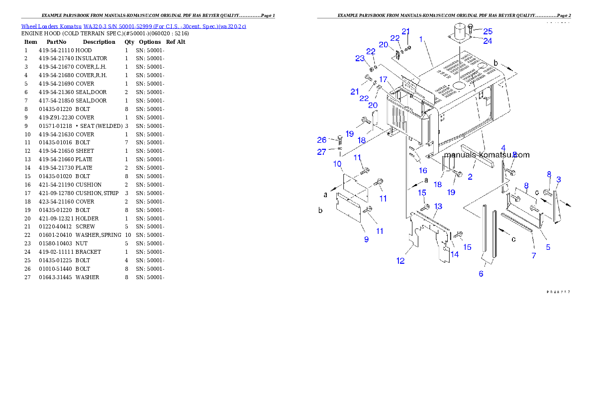 WA320-3 S/N 50001-52999 (For C.I.S. -30cent. Spec.) Partsbook