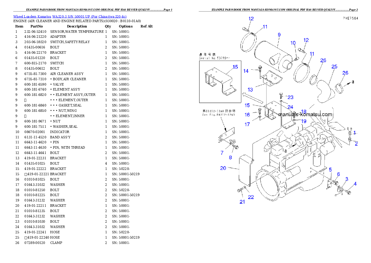 WA320-3 S/N 50001-UP (For China) Partsbook