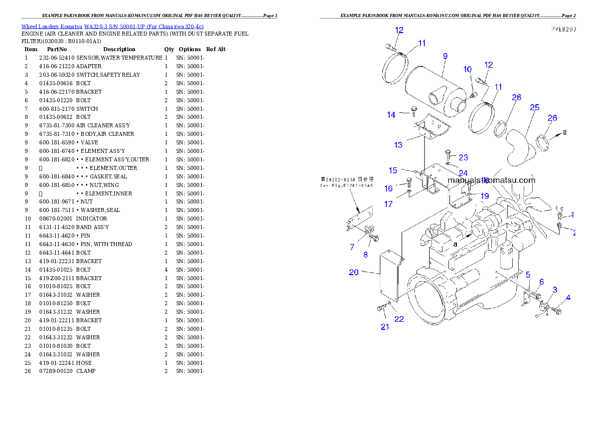 WA320-3 S/N 50001-UP (For China) Partsbook