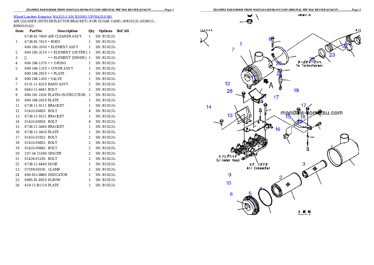 WA320-5 S/N B10001-UP Partsbook