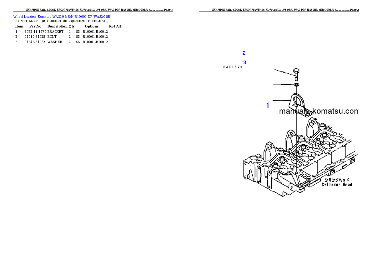 WA320-5 S/N B10001-UP Partsbook