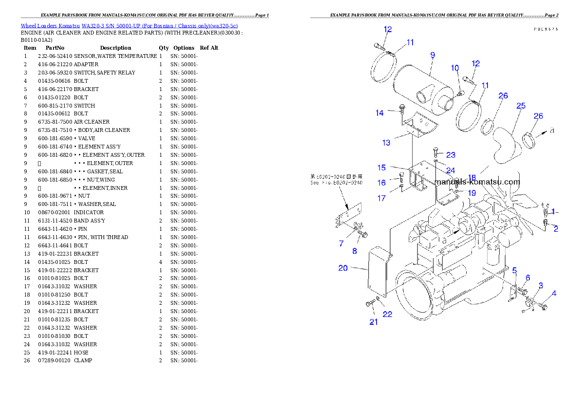 WA320-3 S/N 50001-UP (For Bosnian / Chassis only) Partsbook