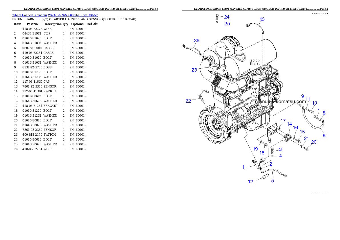 WA320-5 S/N 60001-UP Partsbook