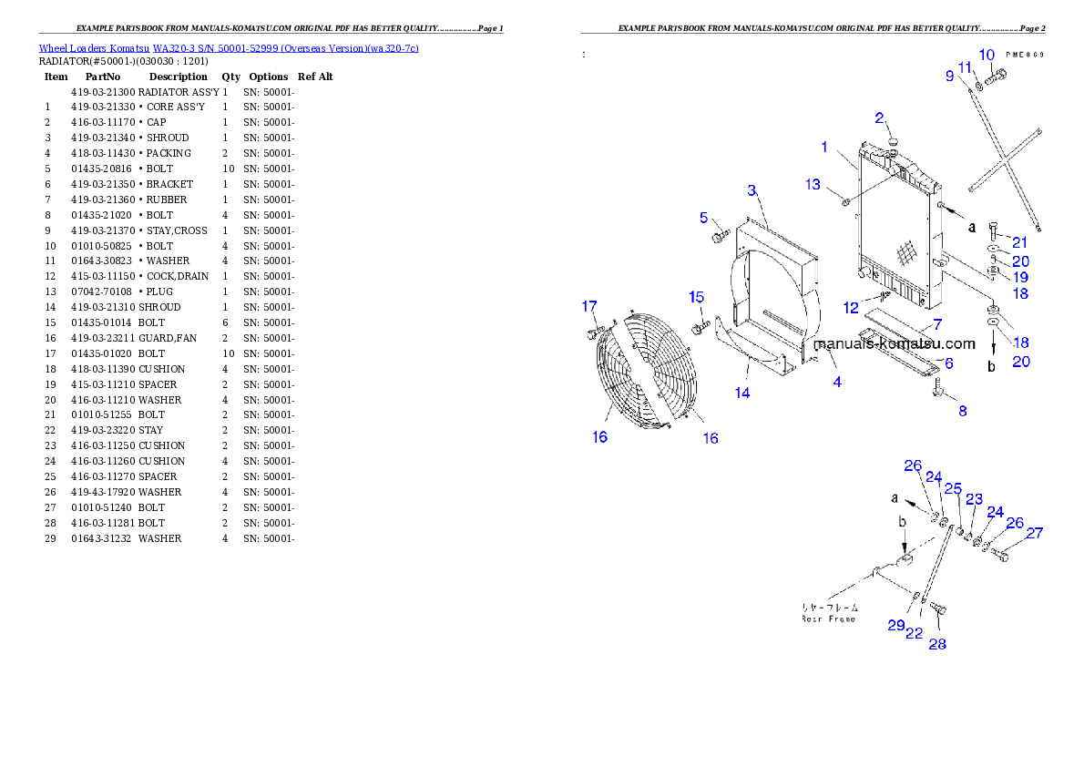 WA320-3 S/N 50001-52999 (Overseas Version) Partsbook