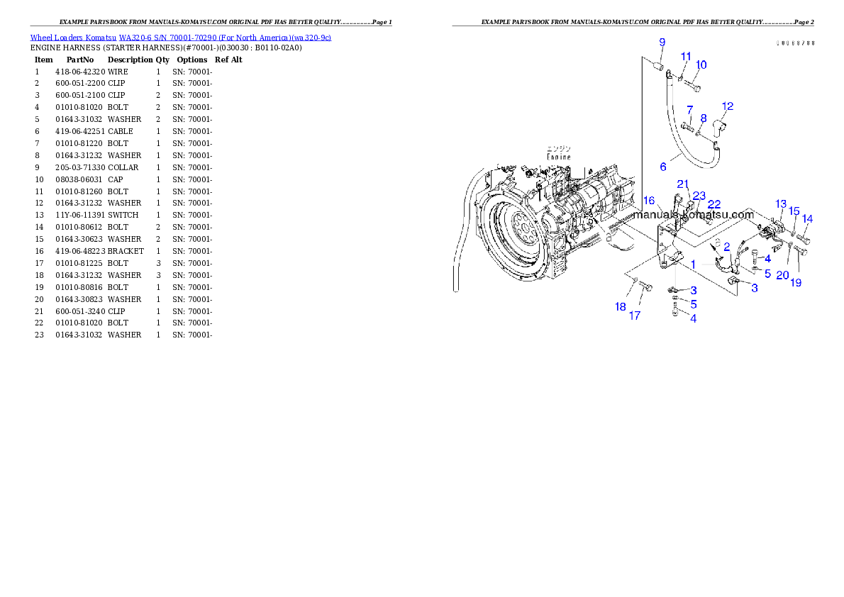 WA320-6 S/N 70001-70290 (For North America) Partsbook