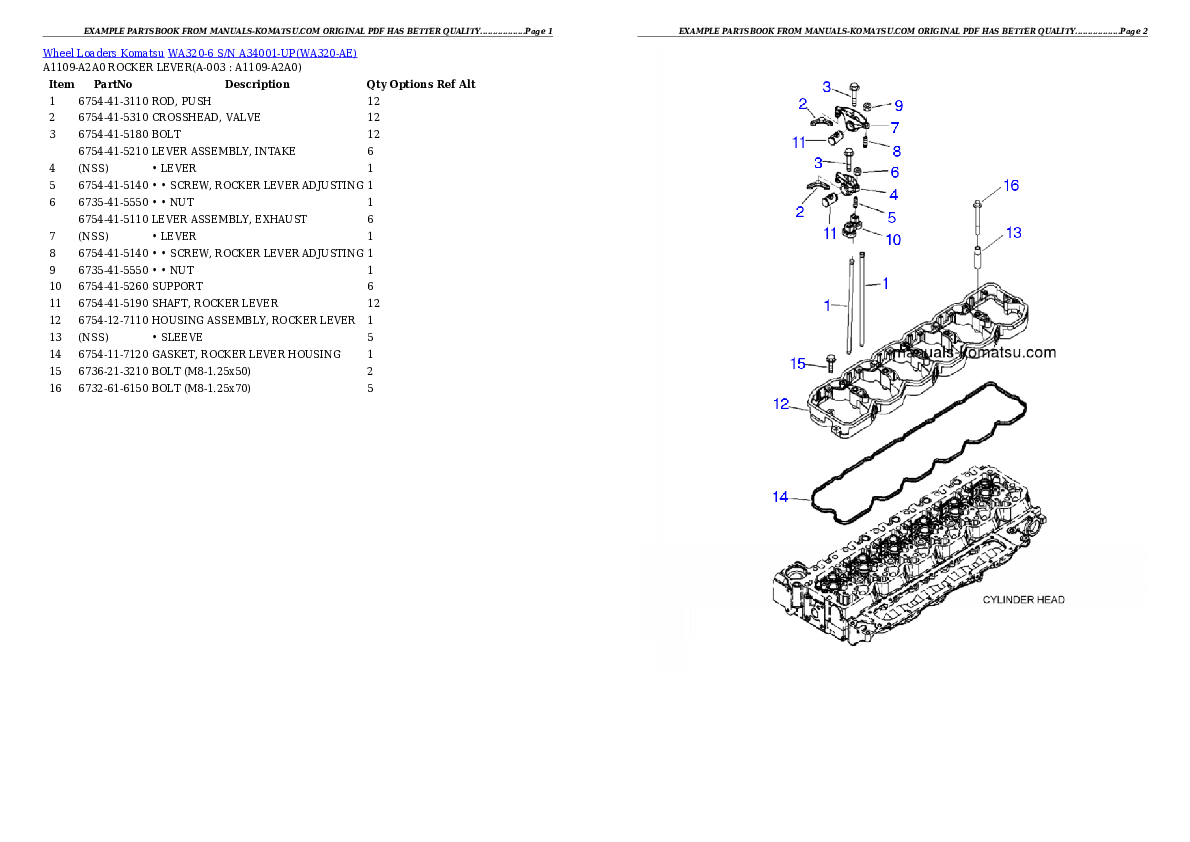 WA320-6 S/N A34001-UP Partsbook