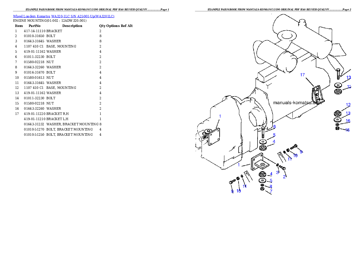 WA320-1LC S/N A25001-Up Partsbook