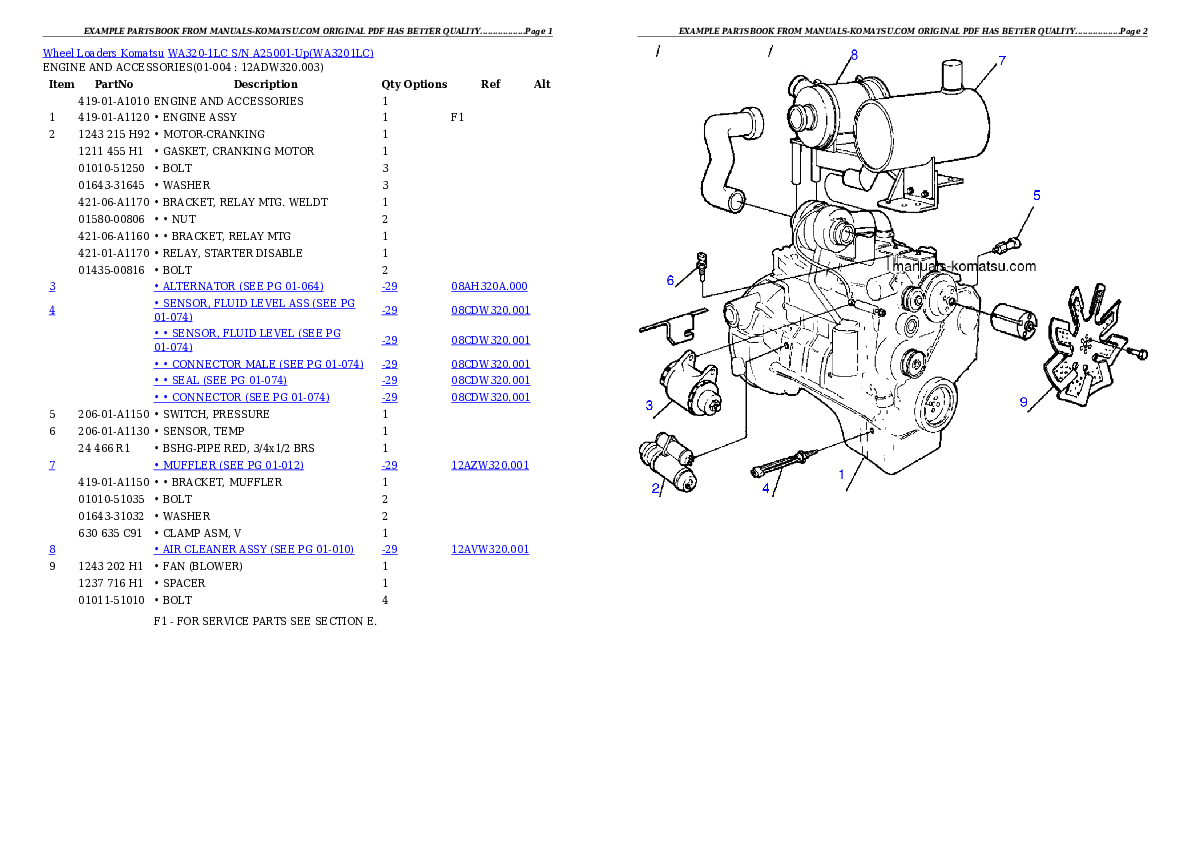 WA320-1LC S/N A25001-Up Partsbook