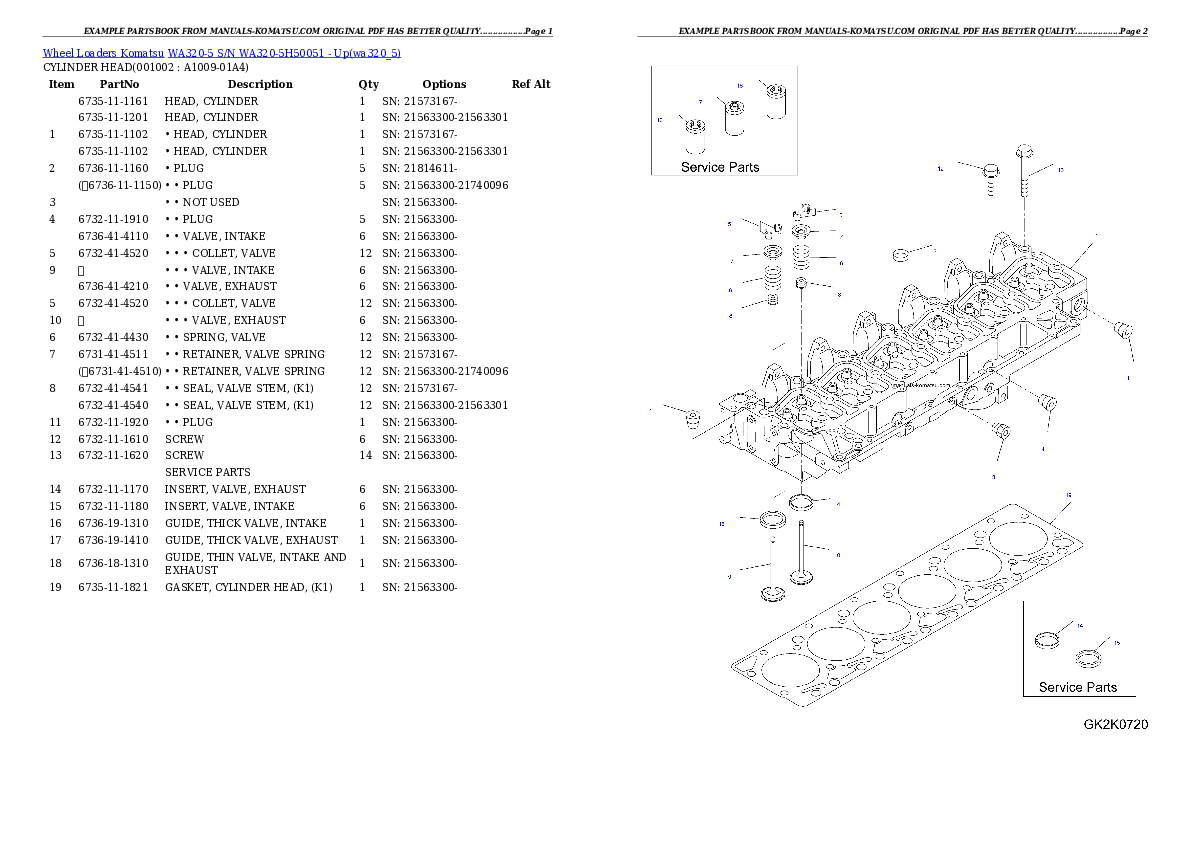 WA320-5 S/N WA320-5H50051 - Up Partsbook