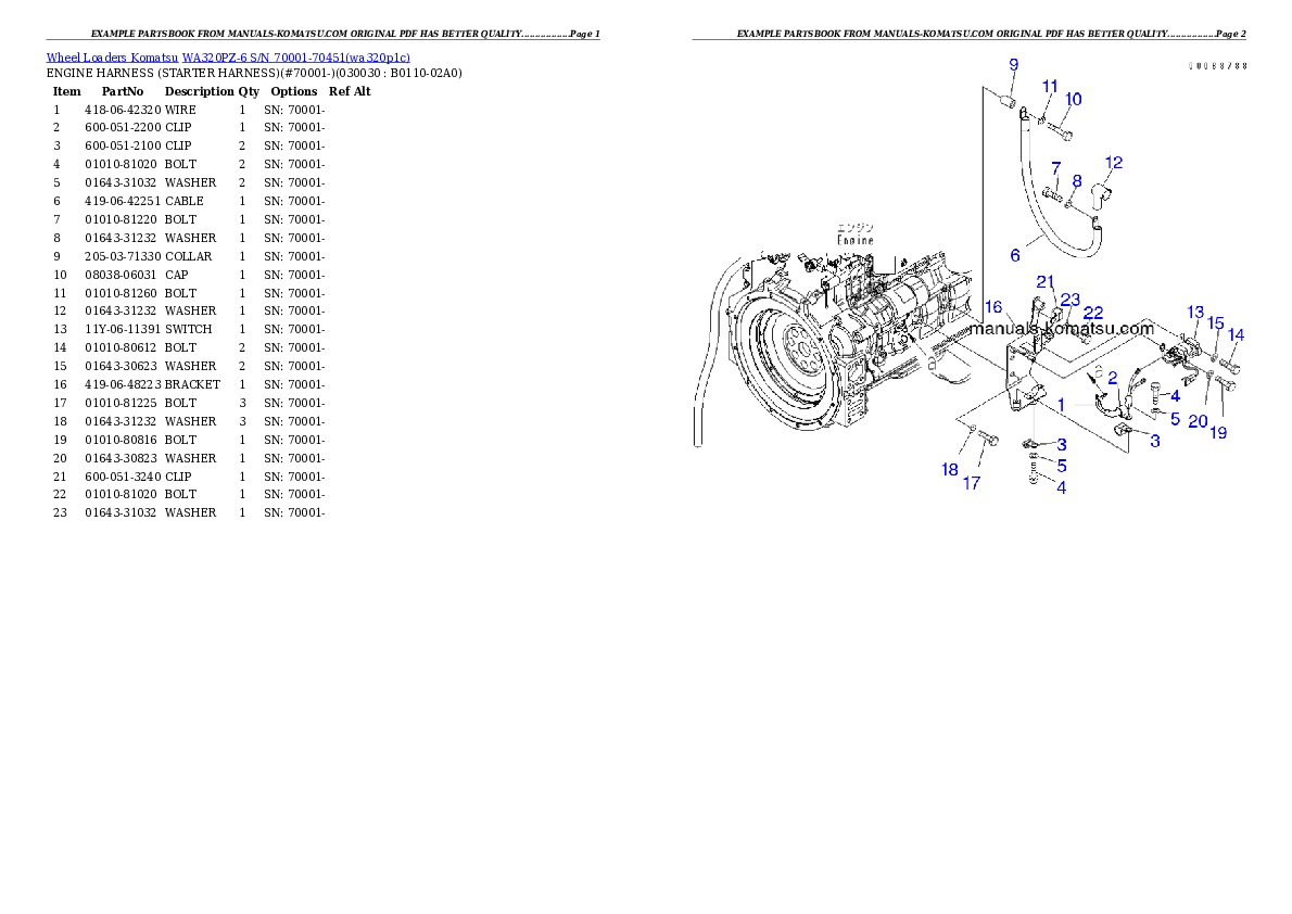 WA320PZ-6 S/N 70001-70451 Partsbook