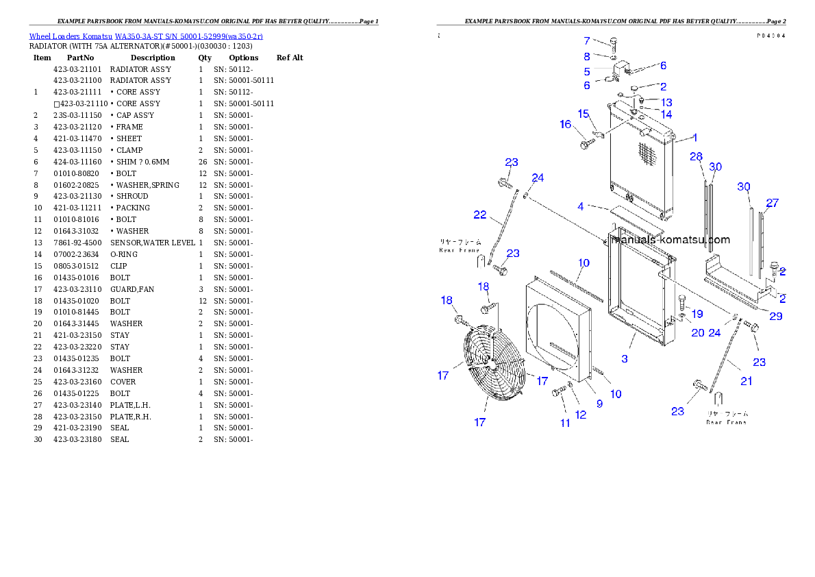 WA350-3A-ST S/N 50001-52999 Partsbook