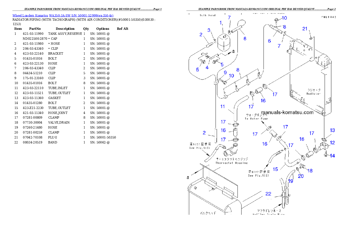 WA350-3A-SW S/N 50001-52999 Partsbook