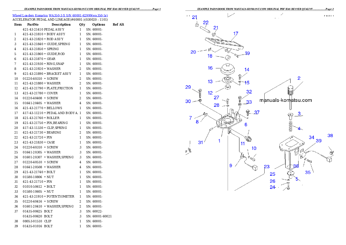 WA350-3-X S/N 60001-62999 Partsbook