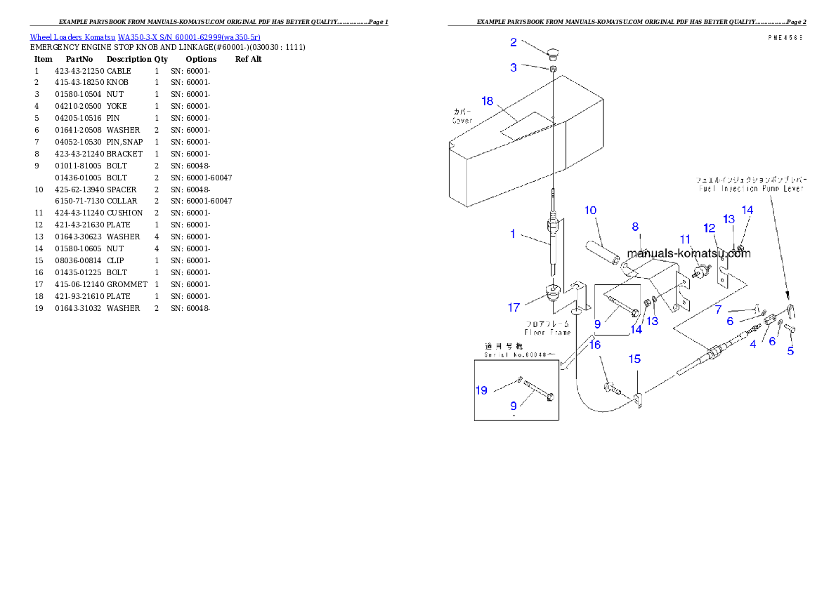 WA350-3-X S/N 60001-62999 Partsbook