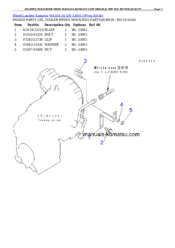 WA350-3A S/N 53001-UP Partsbook