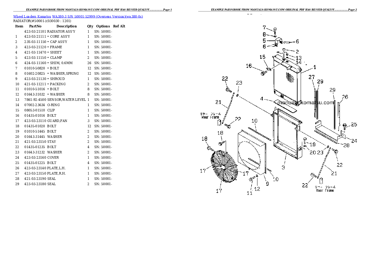 WA380-3 S/N 50001-52999 (Overseas Version) Partsbook