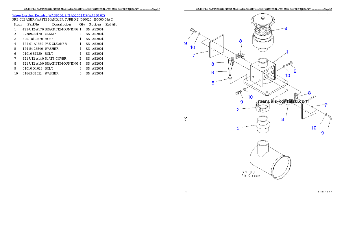 WA380-5L S/N A52001-UP Partsbook