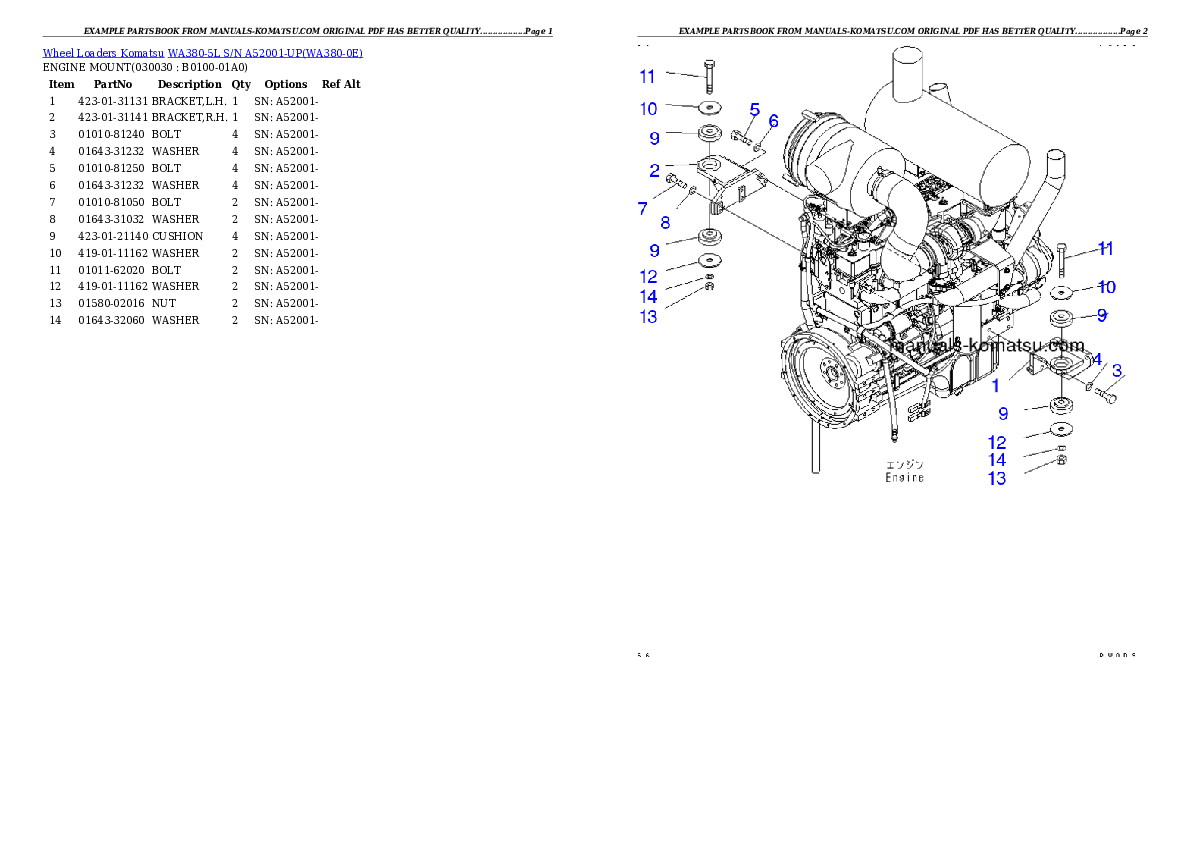 WA380-5L S/N A52001-UP Partsbook