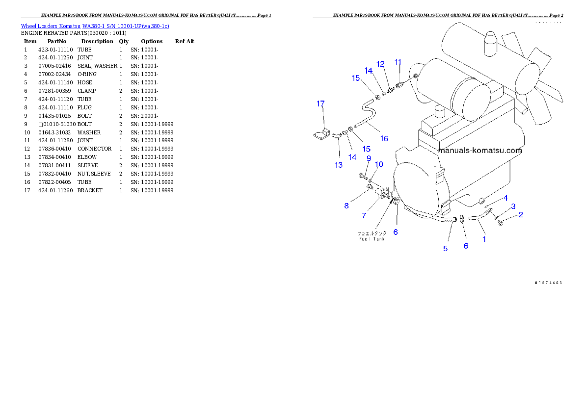 WA380-1 S/N 10001-UP Partsbook