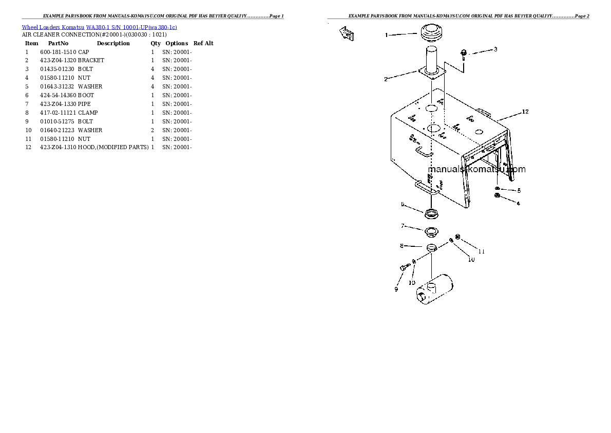 WA380-1 S/N 10001-UP Partsbook